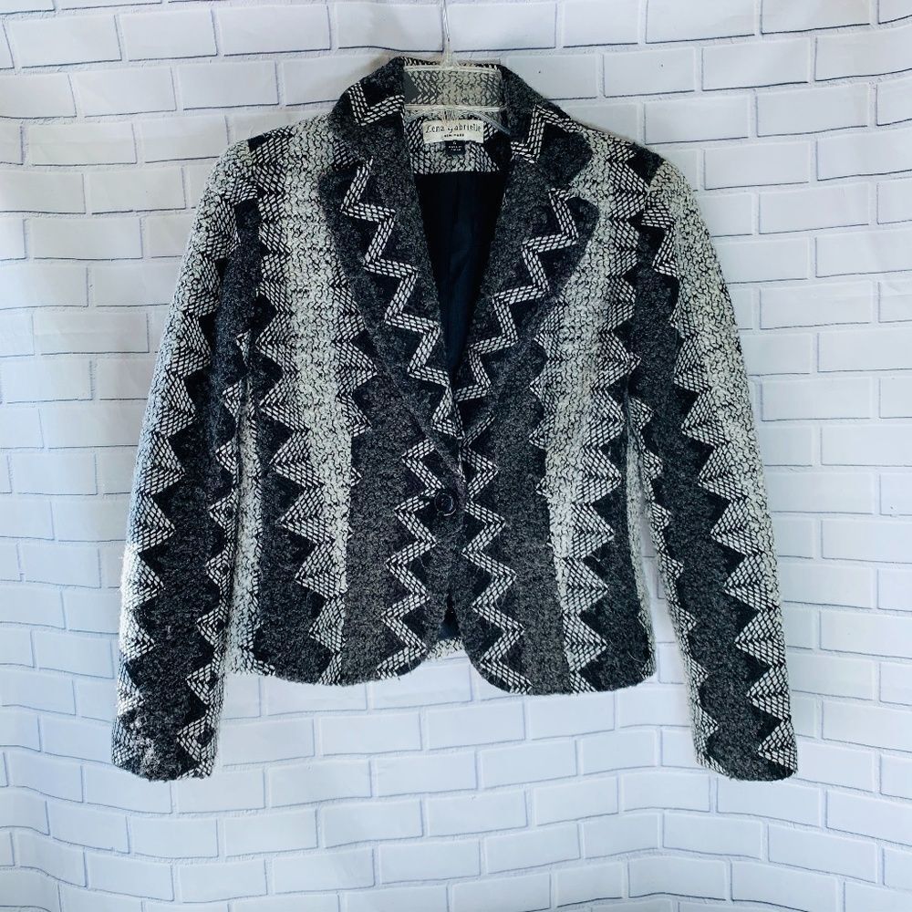 Lena Gabrielle Black/Grey/White Crop‎ Blazer Sz 4